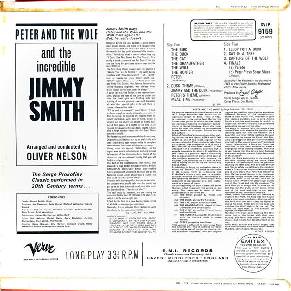 The Incredible Jimmy Smith* : Peter & The Wolf (LP, Album)