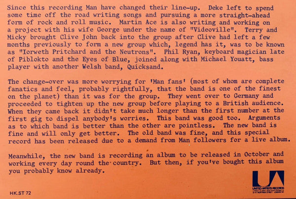 Man : Live At The Padget Rooms, Penarth (LP, Album, Ltd, "Si)
