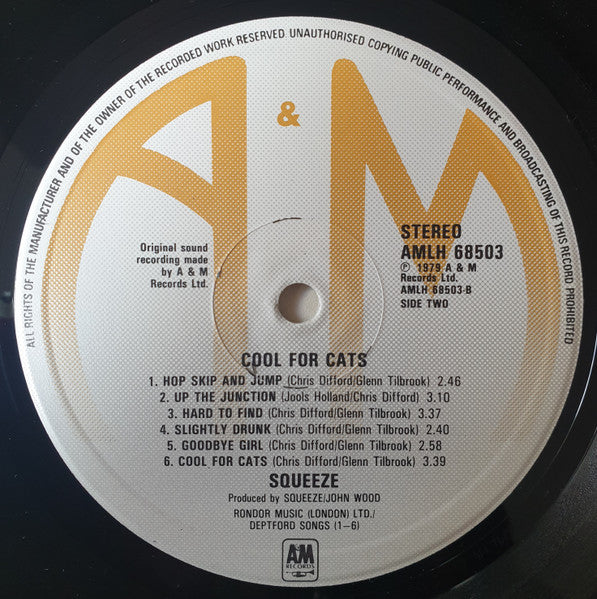 Squeeze (2) : Cool For Cats (LP, Album, Yel)