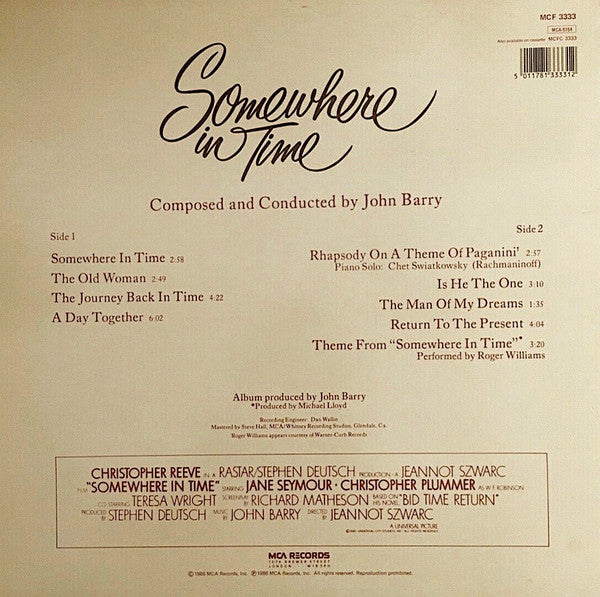 John Barry : Somewhere In Time (Original Motion Picture Soundtrack) (LP, Album)