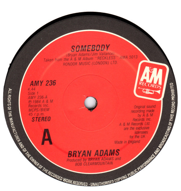 Bryan Adams : Somebody (12", Ltd)