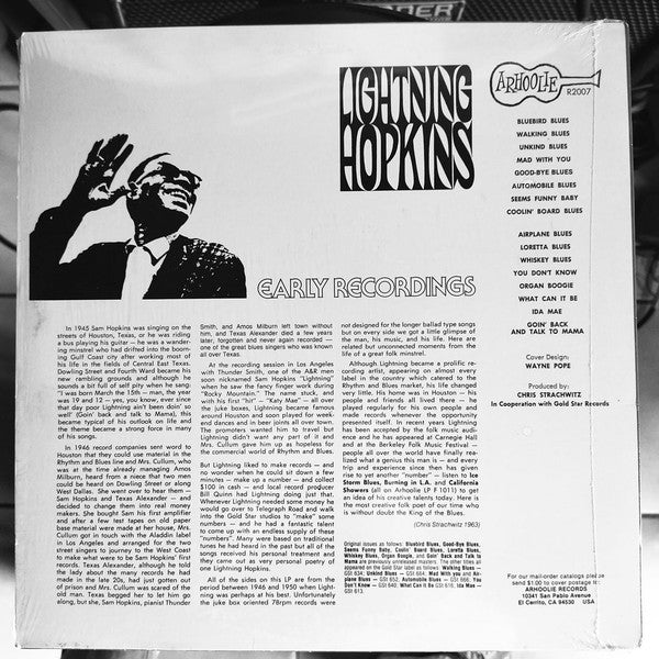 Lightning Hopkins* : Early Recordings (LP, Album, Comp, RE)