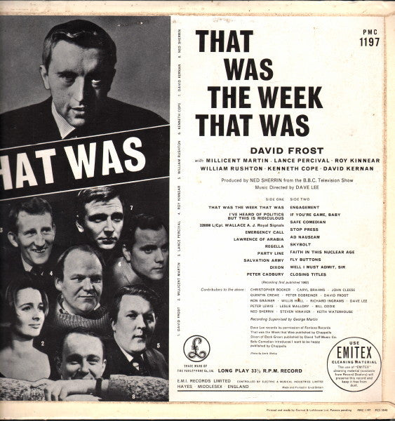 David Frost With Millicent Martin, Lance Percival, Roy Kinnear, William Rushton, Kenneth Cope, David Kernan : That Was The Week That Was (LP, Mono)