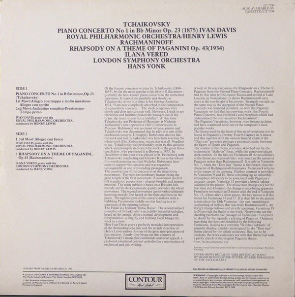 Tchaikovsky* / Rachmaninoff* - Royal Philharmonic Orchestra, Henry Lewis / London Symphony Orchestra, Hans Vonk : Piano Concerto No 1 / Rhapsody On A Theme Of Paganini (LP)
