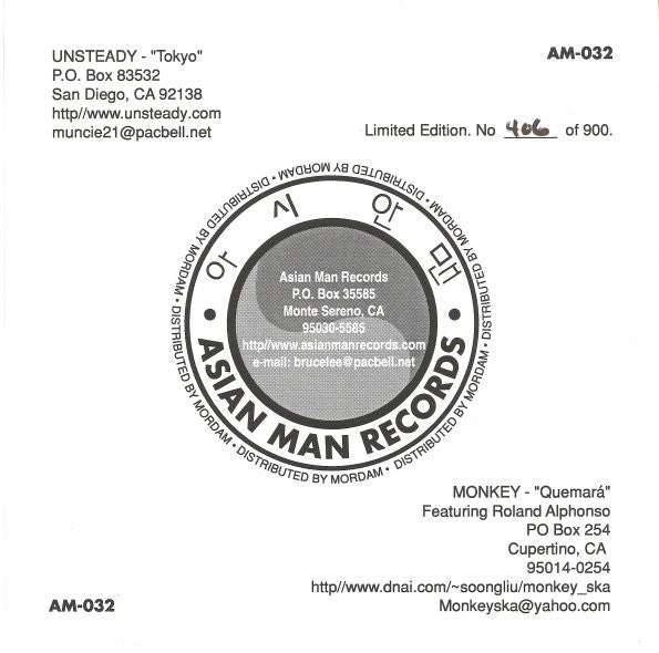 Unsteady / Monkey (7) : Tokyo / Quemará (7", Ltd, Num)
