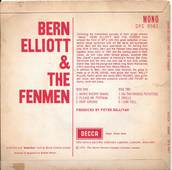 Bern Elliott & The Fenmen : Bern Elliott & The Fenmen (7", EP, Mono, K/T)
