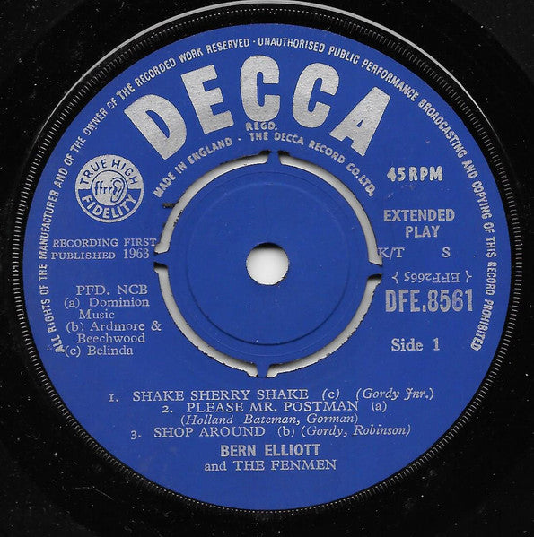 Bern Elliott & The Fenmen : Bern Elliott & The Fenmen (7", EP, Mono, K/T)