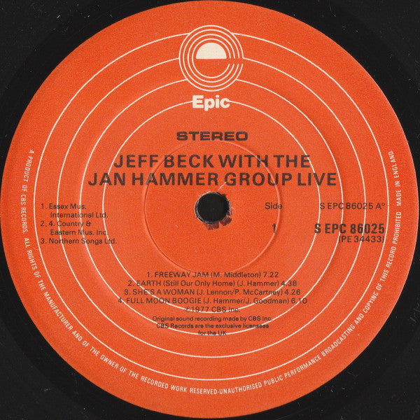 Jeff Beck With The Jan Hammer Group : Live (LP, Album)