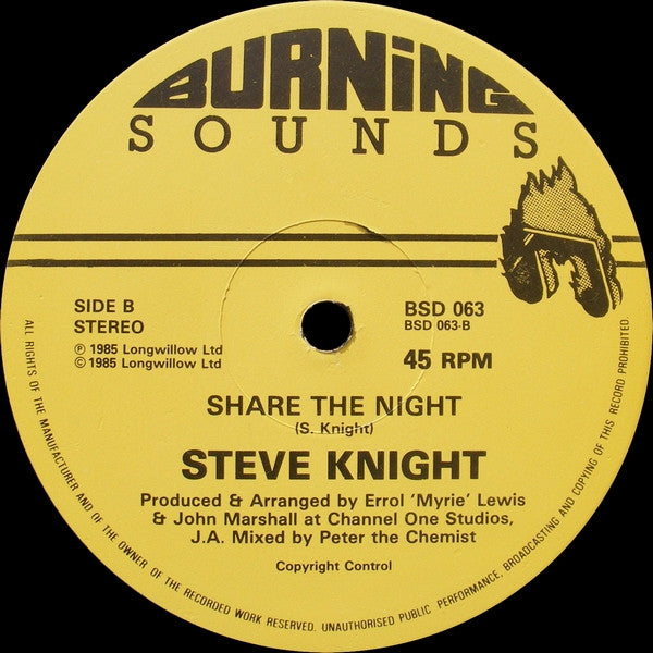 Sugar Minott / Steve Knight (8) : All Day And Night / Share The Night (12")