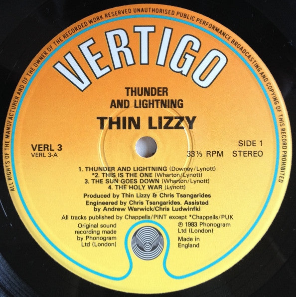 Thin Lizzy : Thunder And Lightning (LP, Album, M/Print)