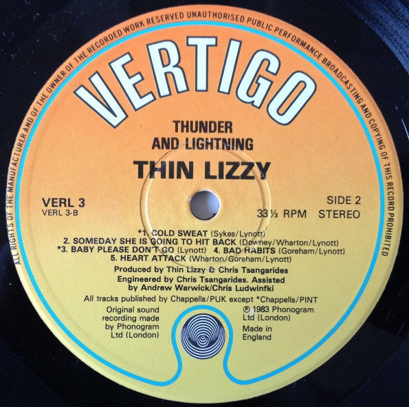 Thin Lizzy : Thunder And Lightning (LP, Album, M/Print)
