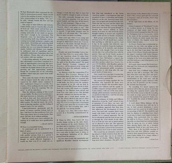 Stan Getz / João Gilberto Featuring Antonio Carlos Jobim : Getz / Gilberto (LP, Album, RE, Gat)