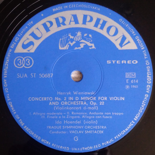 Henryk Wieniawski / Alexander Glazunov - Ida Haendel : Violin Concerto No. 2 In D Minor / Violin Concerto In A Minor (LP, RP)