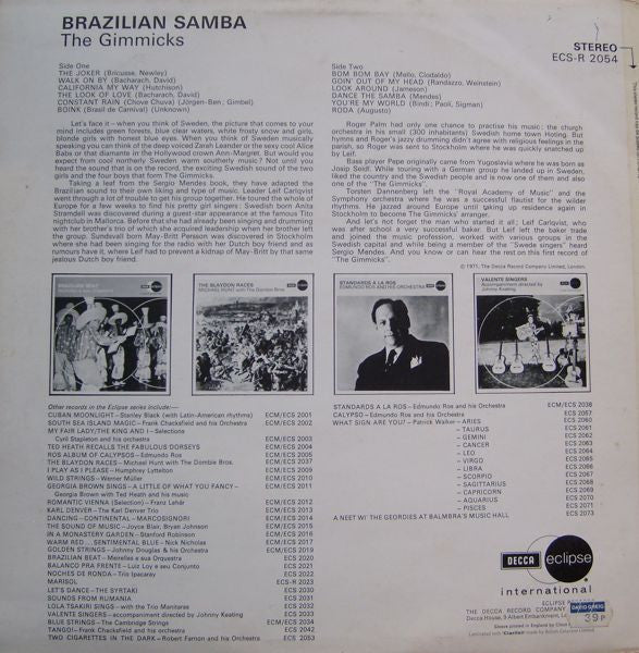 The Gimmicks : Brazilian Samba (LP, Album)