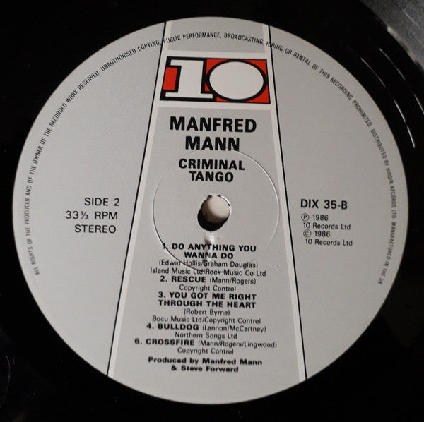 Manfred Mann's Earth Band With Chris Thompson : Criminal Tango (LP, Album)