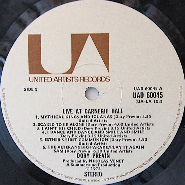 Dory Previn : Carnegie Hall – In Concert April 18, 1973 8 PM (2xLP, Album, Gat)