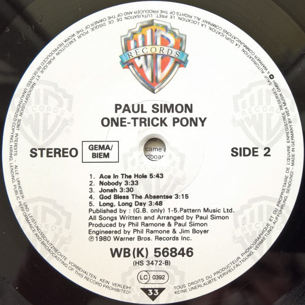 Paul Simon : One-Trick Pony (LP, Album, RE)