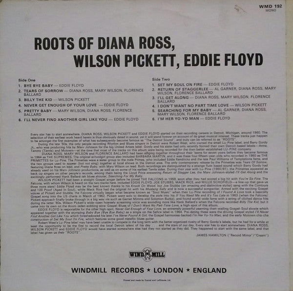 Various : Roots Of Diana Ross,Wilson Pickett,Eddie Floyd (LP, Comp, Mono)