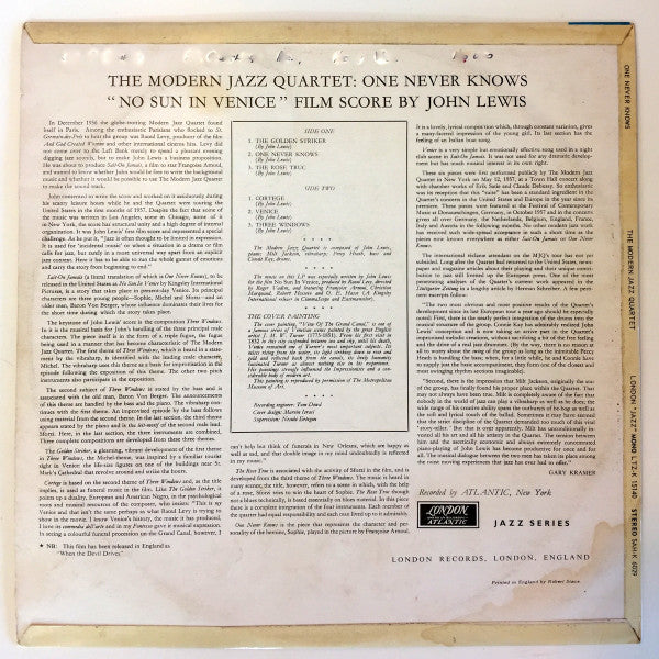 The Modern Jazz Quartet : The Modern Jazz Quartet Plays One Never Knows - Original Film Score For “No Sun In Venice” by John Lewis (LP, Album, Mono)