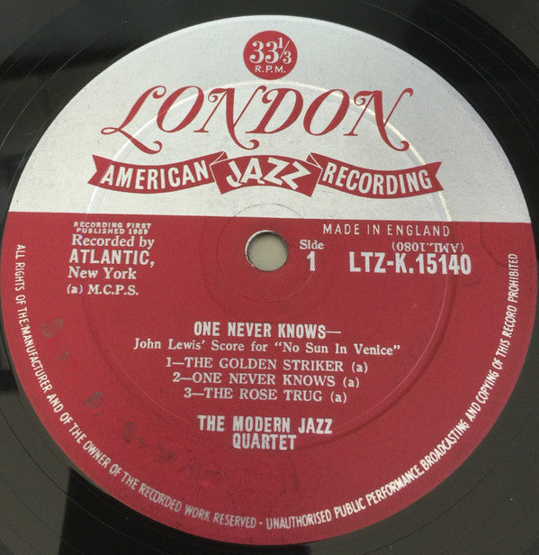 The Modern Jazz Quartet : The Modern Jazz Quartet Plays One Never Knows - Original Film Score For “No Sun In Venice” by John Lewis (LP, Album, Mono)