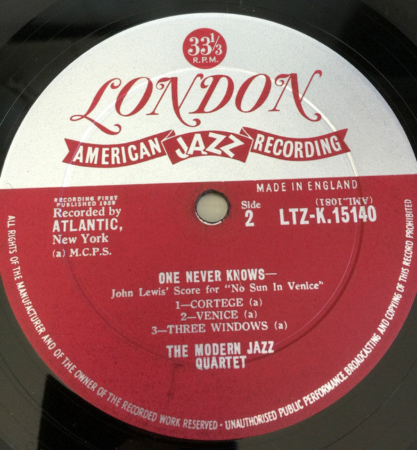 The Modern Jazz Quartet : The Modern Jazz Quartet Plays One Never Knows - Original Film Score For “No Sun In Venice” by John Lewis (LP, Album, Mono)