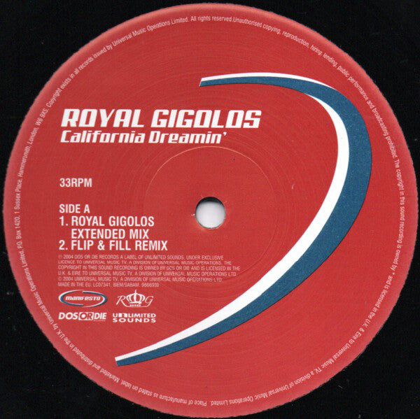 Royal Gigolos : California Dreamin' (12")