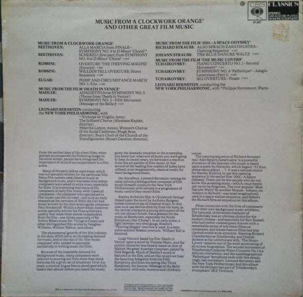 Leonard Bernstein, The New York Philharmonic* : Music From 'A Clockwork Orange' And Other Great Film Music (LP, Comp)