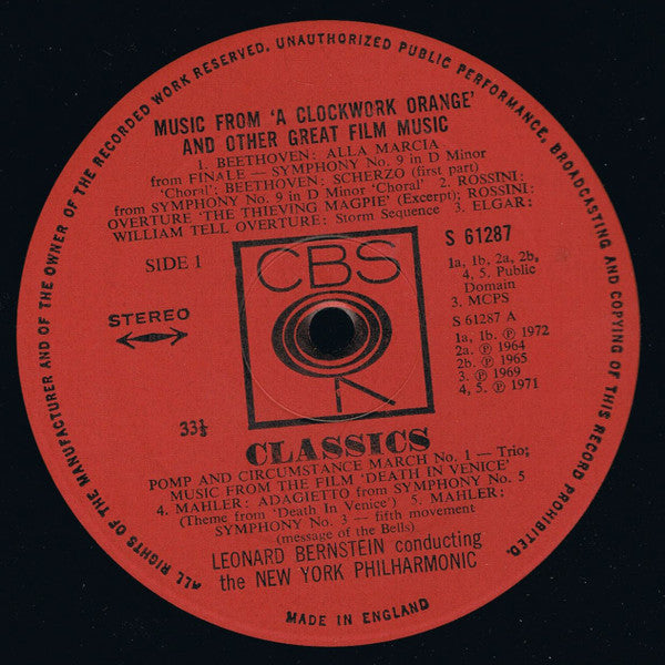 Leonard Bernstein, The New York Philharmonic* : Music From 'A Clockwork Orange' And Other Great Film Music (LP, Comp)