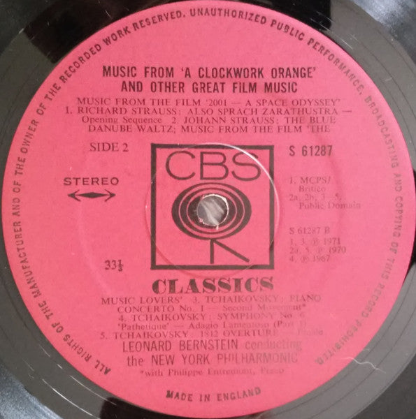 Leonard Bernstein, The New York Philharmonic* : Music From 'A Clockwork Orange' And Other Great Film Music (LP, Comp)