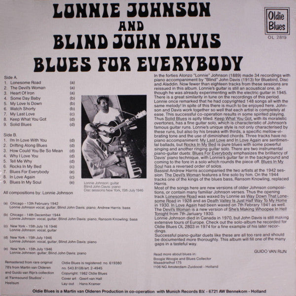 Lonnie Johnson (2) & Blind John Davis : Blues For Everybody (LP, Comp, RM)