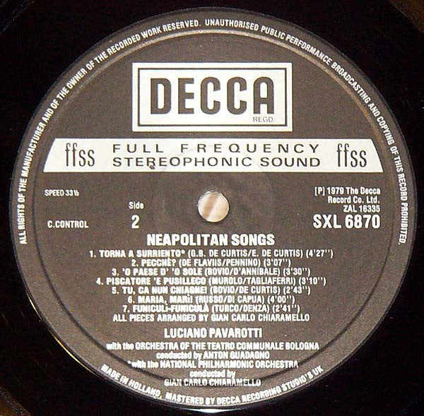 Luciano Pavarotti : O Sole Mio (Favourite Neapolitan Songs) (LP, Album)