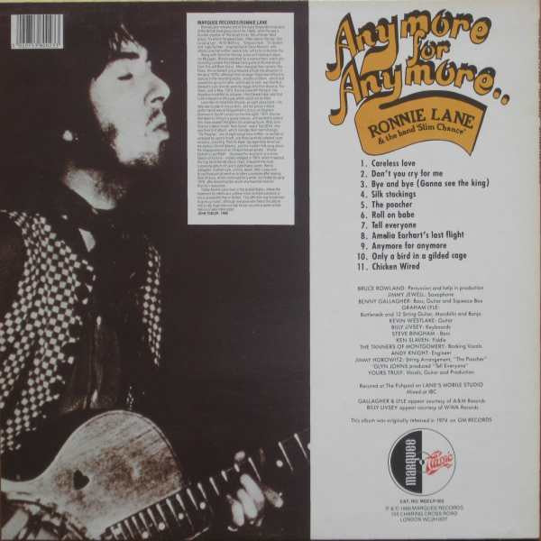 Ronnie Lane & Slim Chance : Anymore For Anymore (LP, Album, RE)