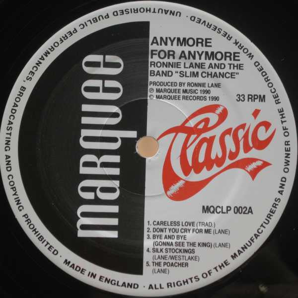 Ronnie Lane & Slim Chance : Anymore For Anymore (LP, Album, RE)