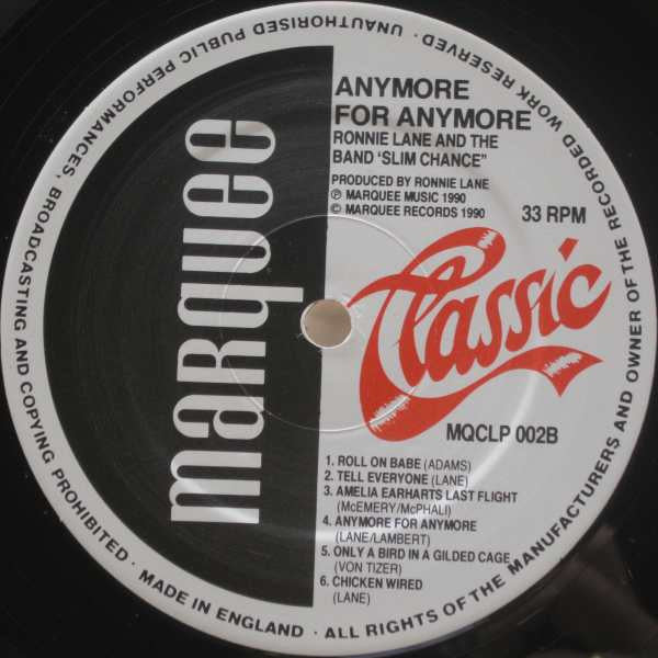 Ronnie Lane & Slim Chance : Anymore For Anymore (LP, Album, RE)