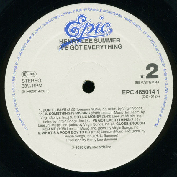 Henry Lee Summer : I've Got Everything (LP, Album)