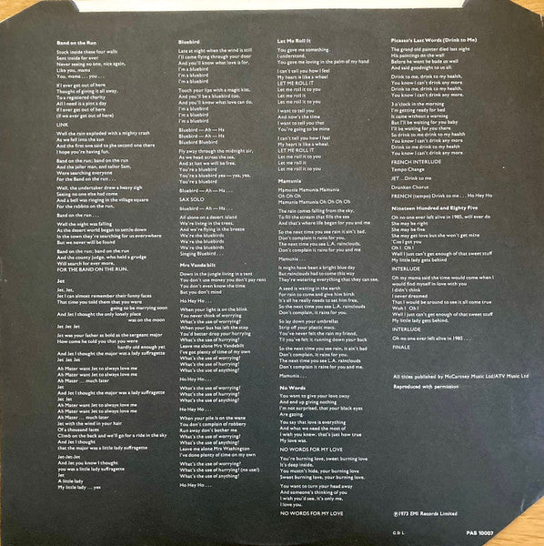 Wings (2) : Band On The Run (LP, Album, No )
