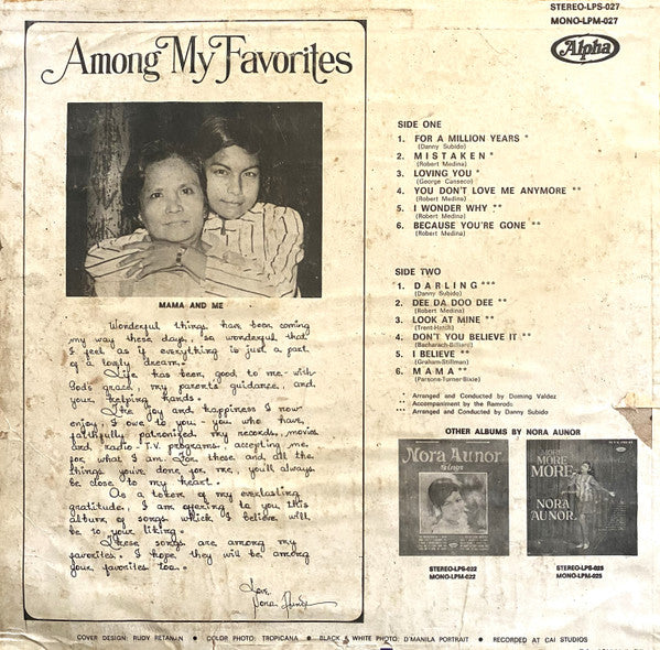 Nora Aunor : Among My Favorites (LP, Album)