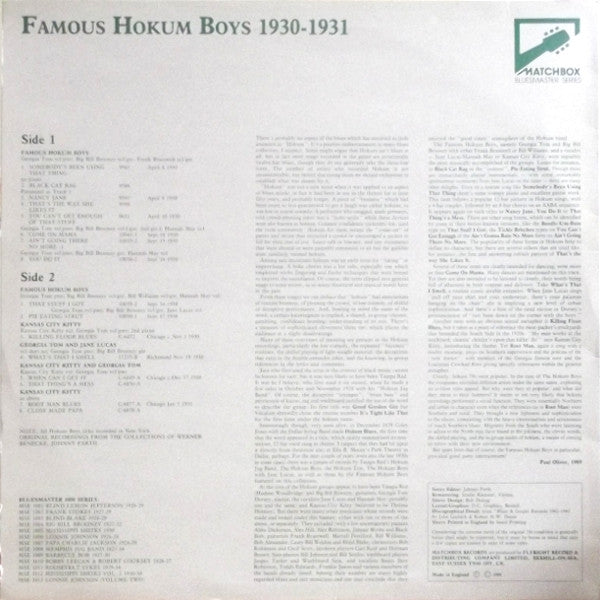 Famous Hokum Boys : The Famous Hokum Boys 1930-1931 (LP, Comp, Mono)
