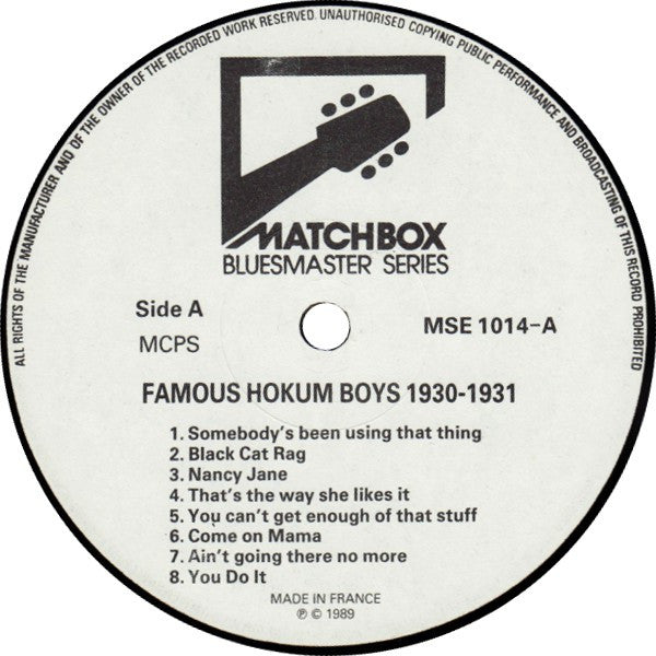 Famous Hokum Boys : The Famous Hokum Boys 1930-1931 (LP, Comp, Mono)