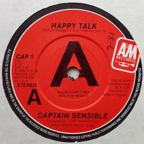 Captain Sensible : Happy Talk (7", Single, Promo)