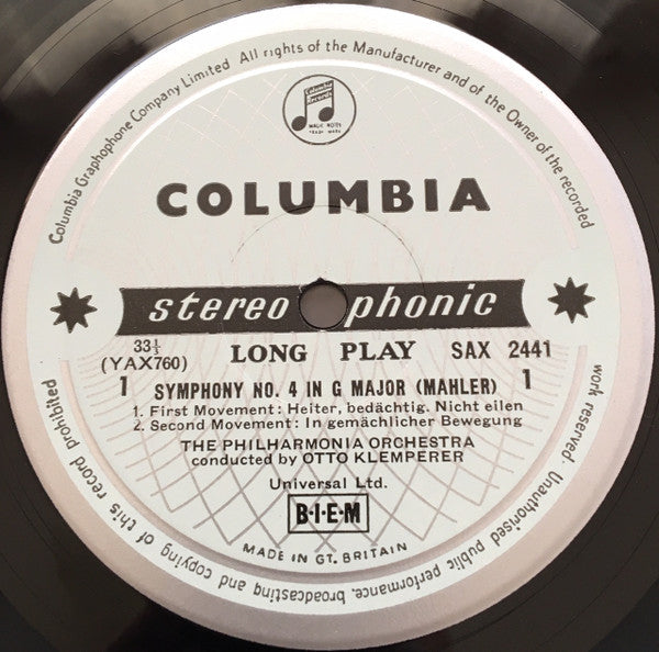 Gustav Mahler / Otto Klemperer / Philharmonia Orchestra, Elisabeth Schwarzkopf : Symphony No. 4 (LP)