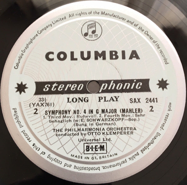 Gustav Mahler / Otto Klemperer / Philharmonia Orchestra, Elisabeth Schwarzkopf : Symphony No. 4 (LP)