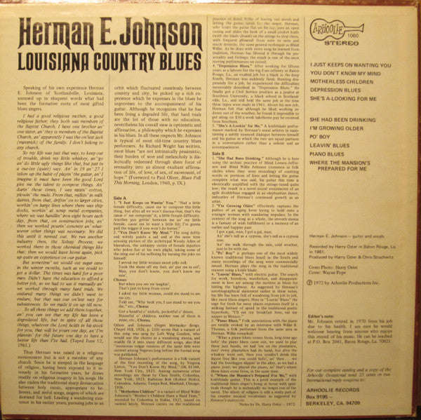 Herman E. Johnson : Louisiana Country Blues (LP, Album)