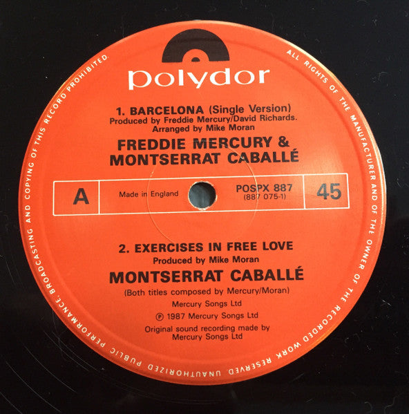 Freddie Mercury & Montserrat Caballé : Barcelona (12", Single)