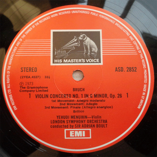 Max Bruch - Yehudi Menuhin, London Symphony Orchestra, Sir Adrian Boult : Violin Concertos Nos. 1 & 2 (LP, RP)
