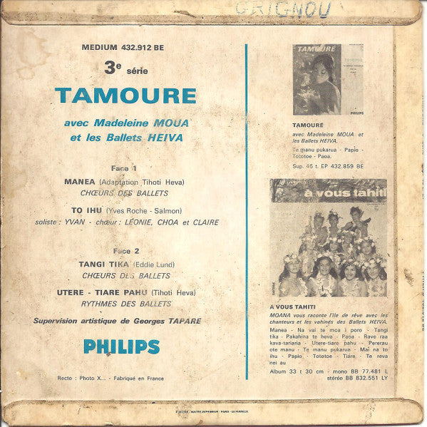 Madeleine Moua Et Les Ballets Heiva : Tamouré 3° Série (7", EP)