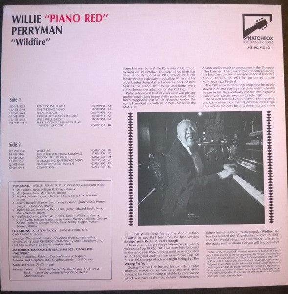 Piano Red : "Wildfire" And Eleven More Fifties Classics (LP, Comp)