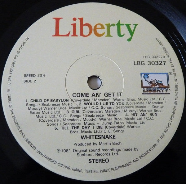 Whitesnake : Come An' Get It (LP, Album, RE)