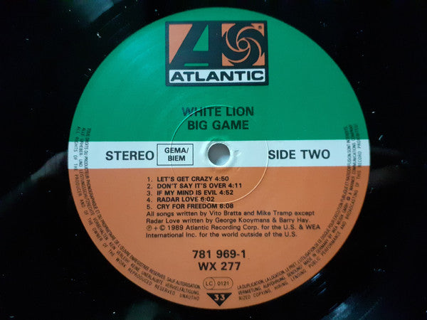 White Lion : Big Game (LP, Album, Ltd)