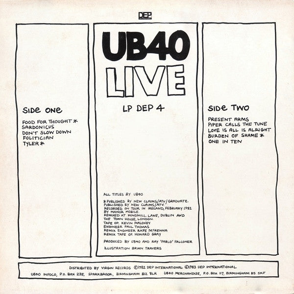 UB40 : Live (LP, Album, Bla)